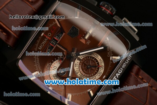 Tag Heuer Monaco LS Chrono Swiss Valjoux 7750 Automatic PVD Case with Brown Dial Stick Markers and Brown Leather Bracelet - Click Image to Close